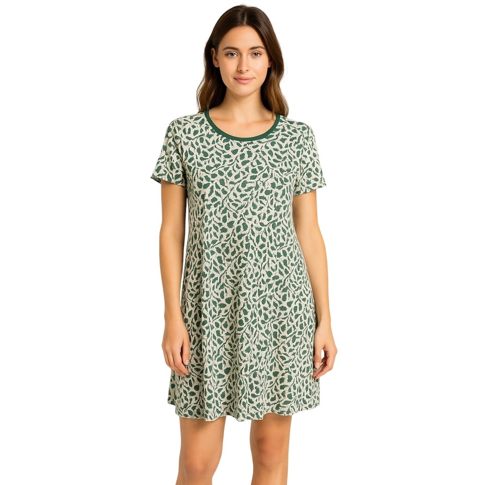 Ann Taylor Sweater Dress XS Green Floral Knit Leaf‎ Print Pullover Cozy